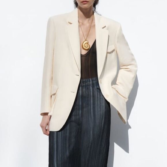 Zara Patch Pocket Blazer Ecru - Picture 8 of 8